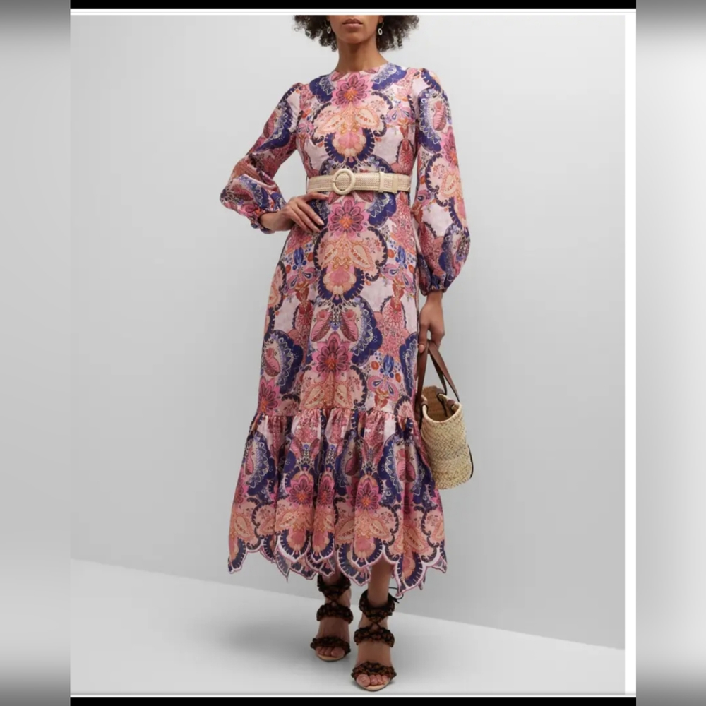 Zimmermann Laurel Billow Embroidered floral midi dress sz 1